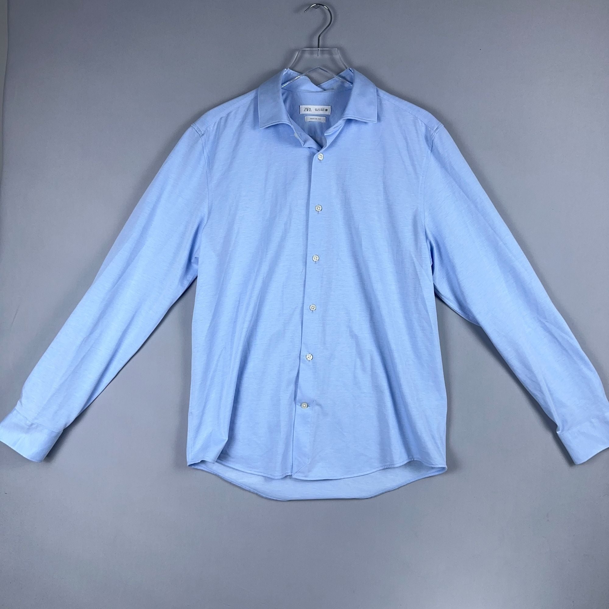 Zara Button-Down Shirt Size Large Light Blue Regular Fit Long Sleeve