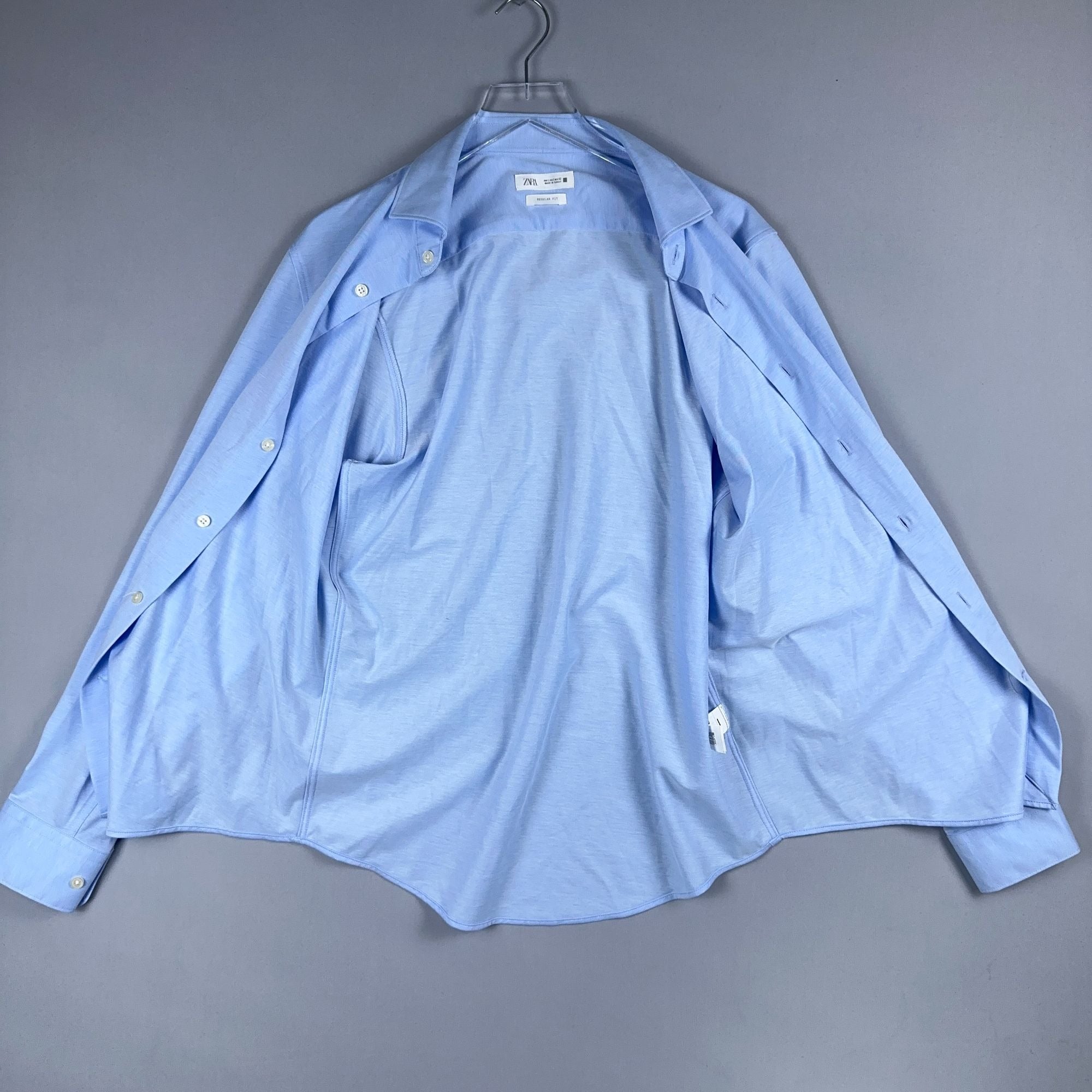 Zara Button-Down Shirt Size Large Light Blue Regular Fit Long Sleeve