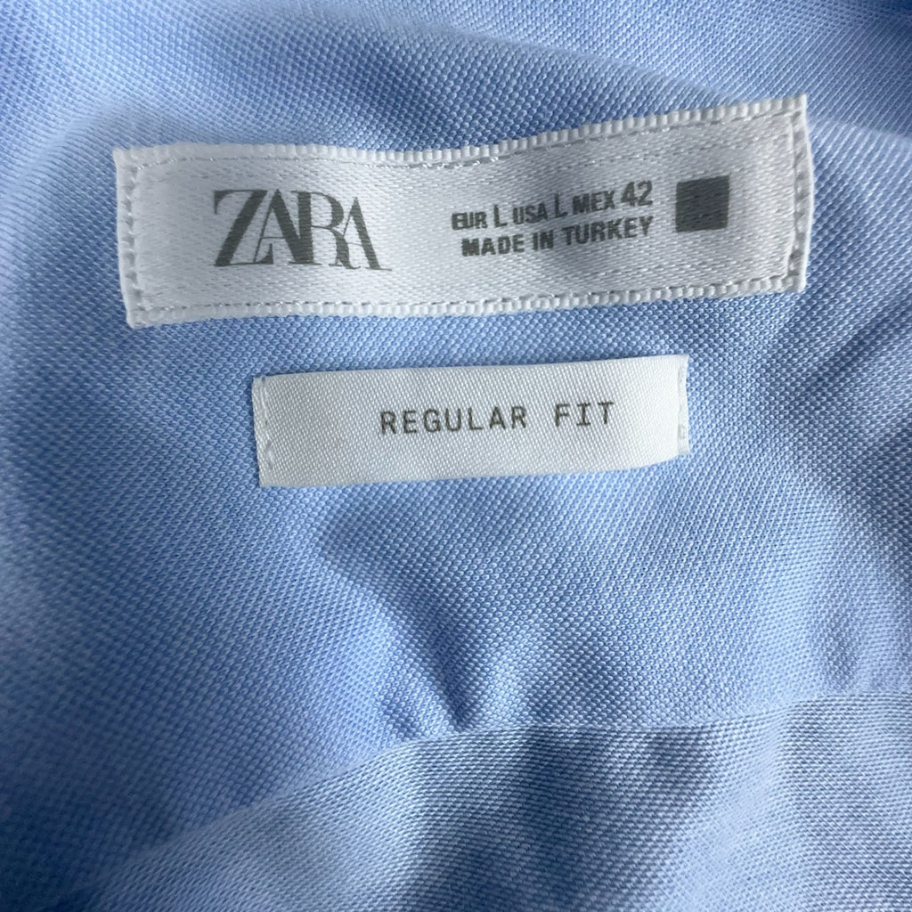 Zara Button-Down Shirt Size Large Light Blue Regular Fit Long Sleeve