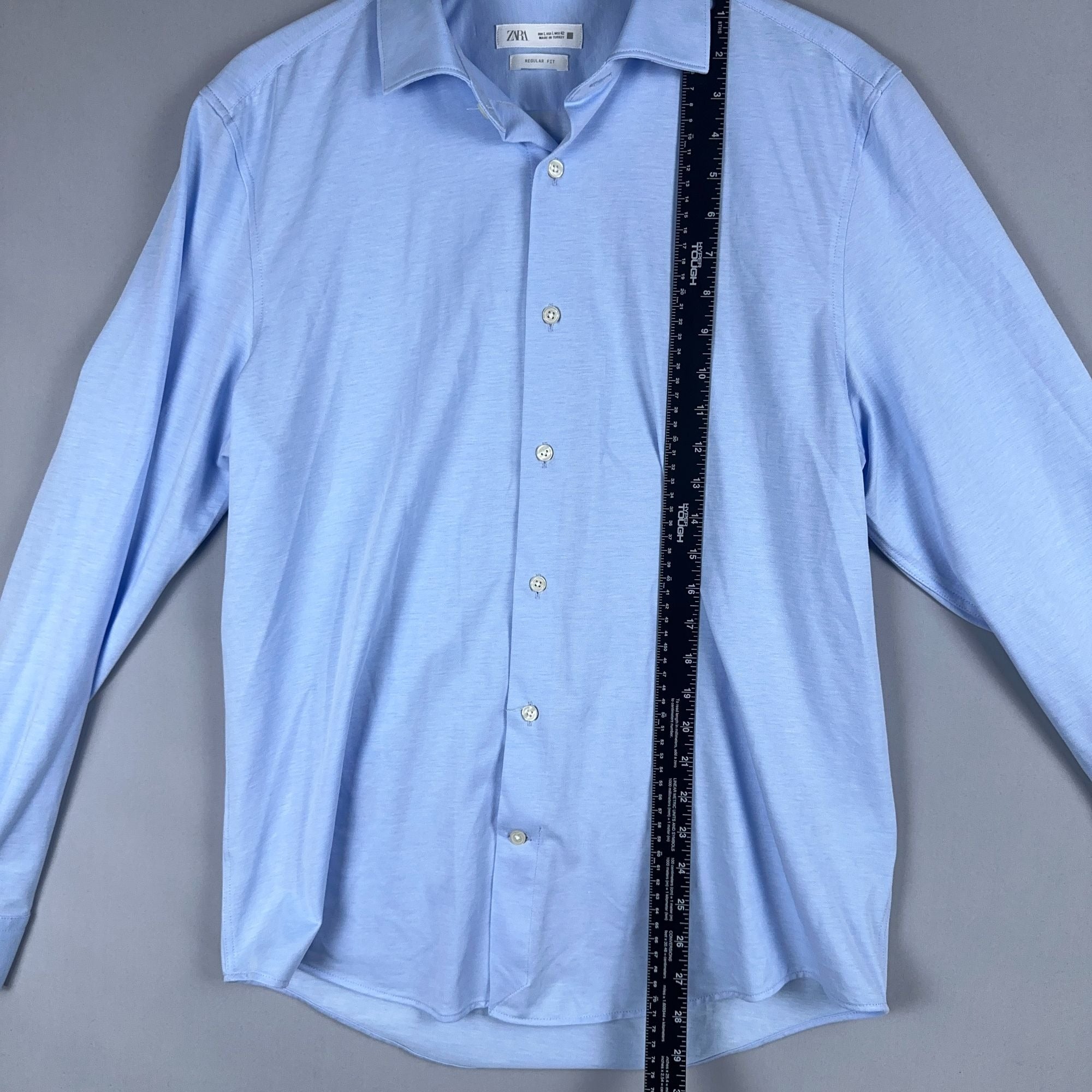 Zara Button-Down Shirt Size Large Light Blue Regular Fit Long Sleeve