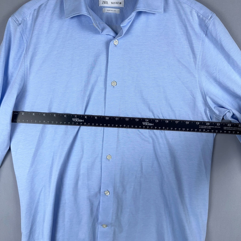 Zara Button-Down Shirt Size Large Light Blue Regular Fit Long Sleeve