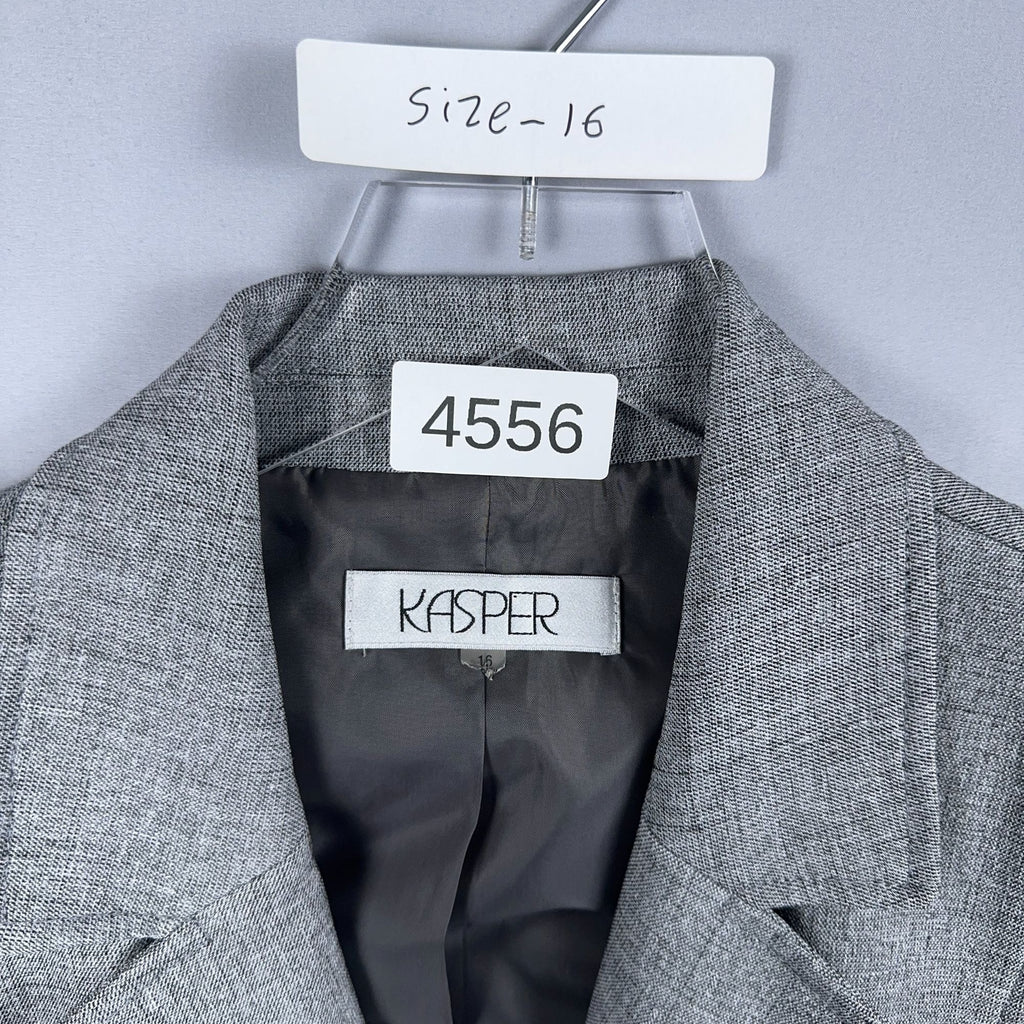 Kasper Blazer Jacket Womens Size 16 Gray Two-Button Fully Lined