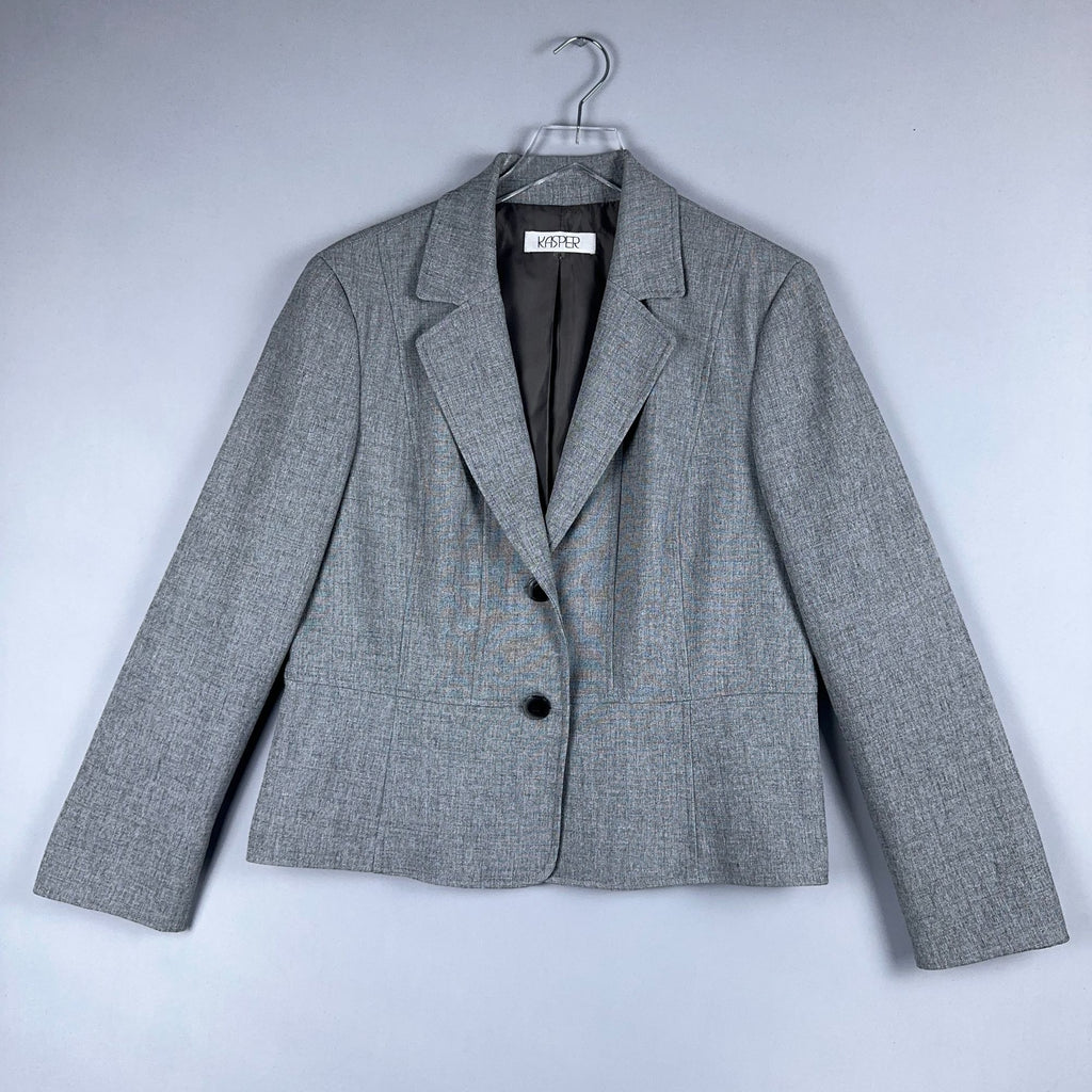 Kasper Blazer Jacket Womens Size 16 Gray Two-Button Fully Lined