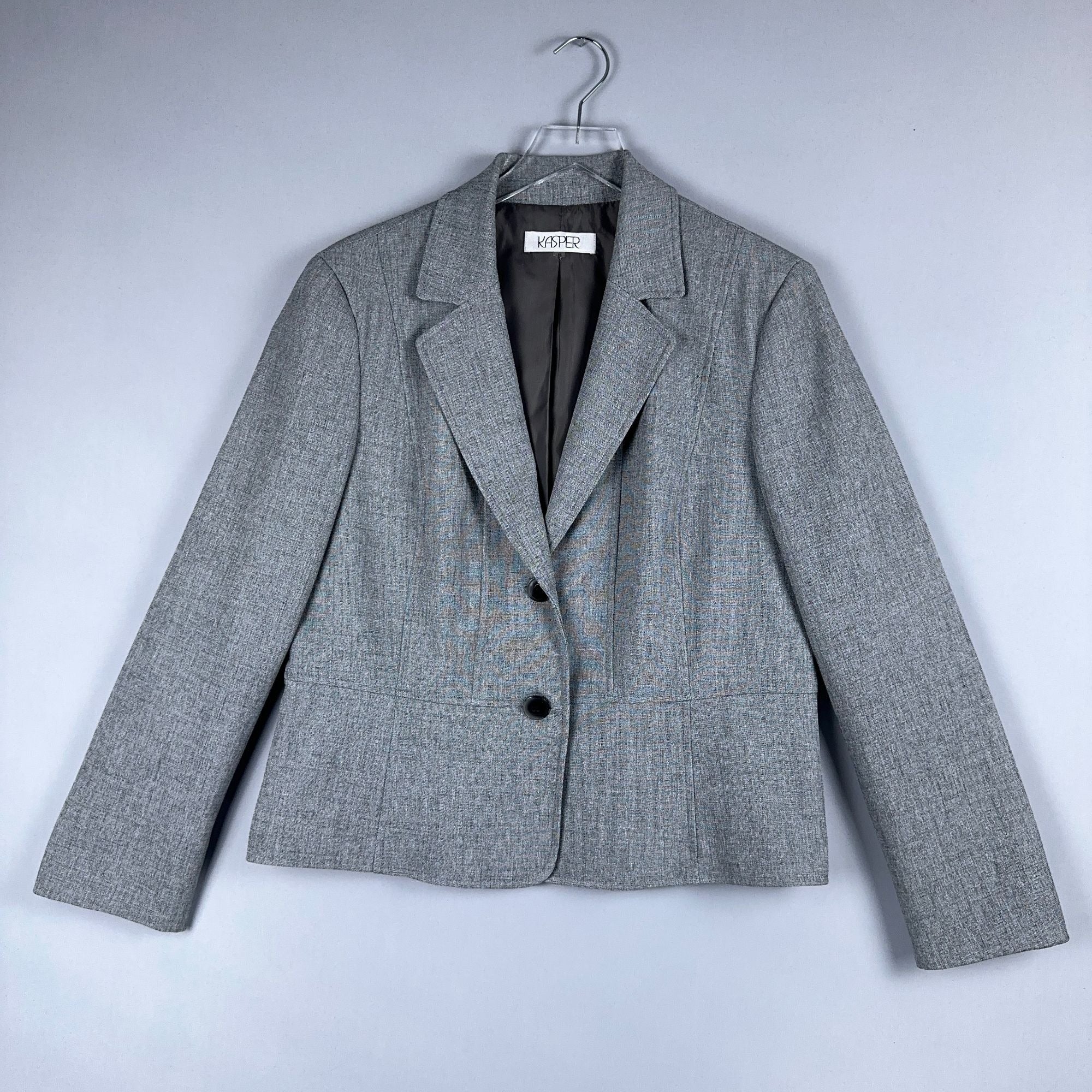 Kasper Blazer Jacket Womens Size 16 Gray Two-Button Fully Lined