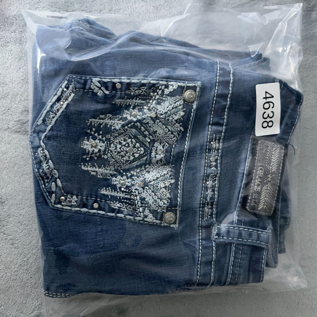Grace In LA Jeans Womens Size 31 Embellished Pockets Skinny Leg Blue Medium Wash