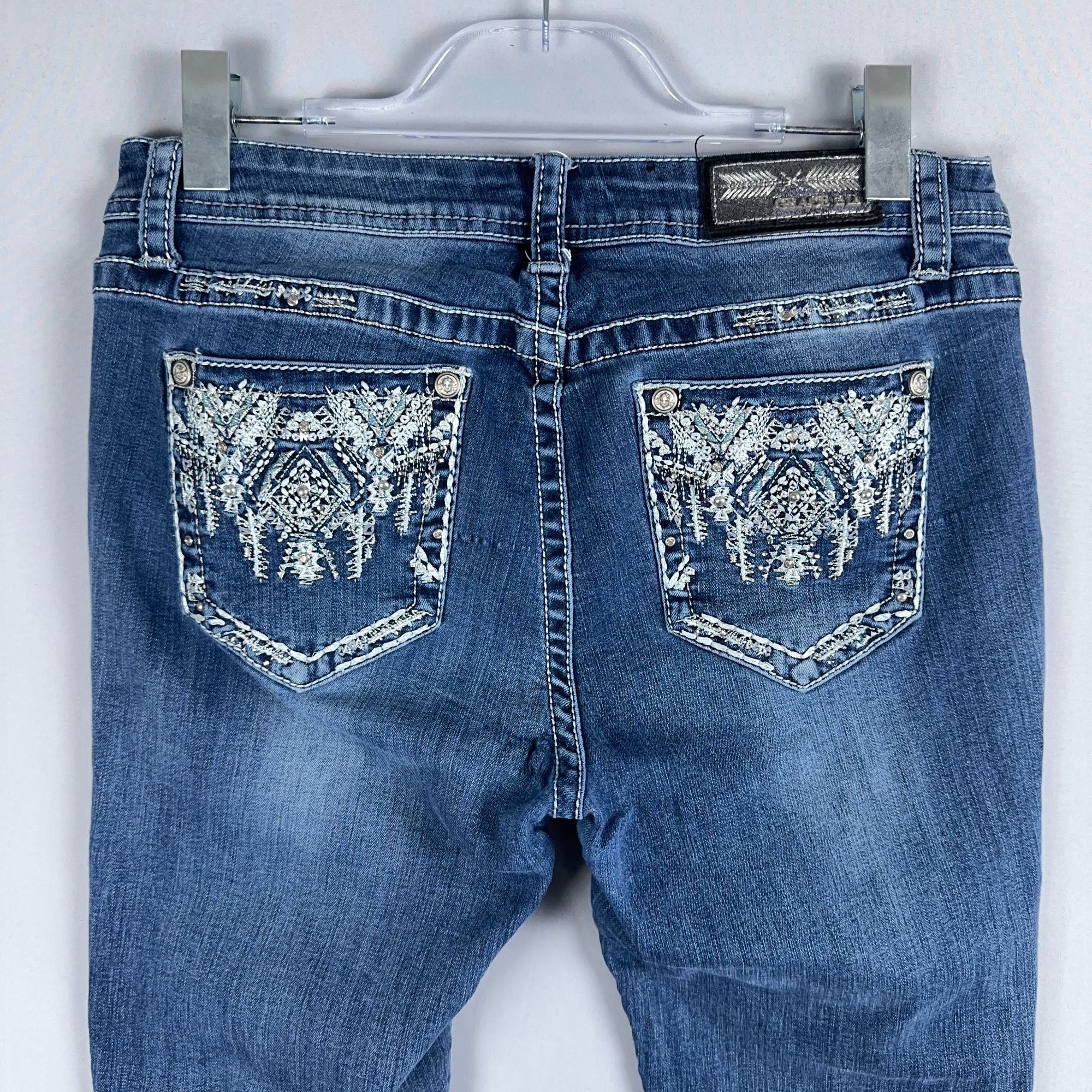 Grace In LA Jeans Womens Size 31 Embellished Pockets Skinny Leg Blue Medium Wash