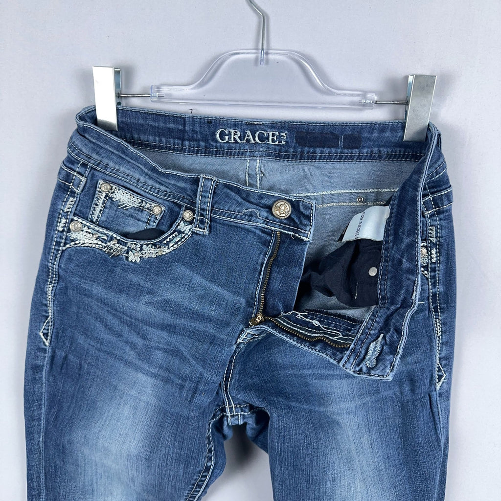 Grace In LA Jeans Womens Size 31 Embellished Pockets Skinny Leg Blue Medium Wash