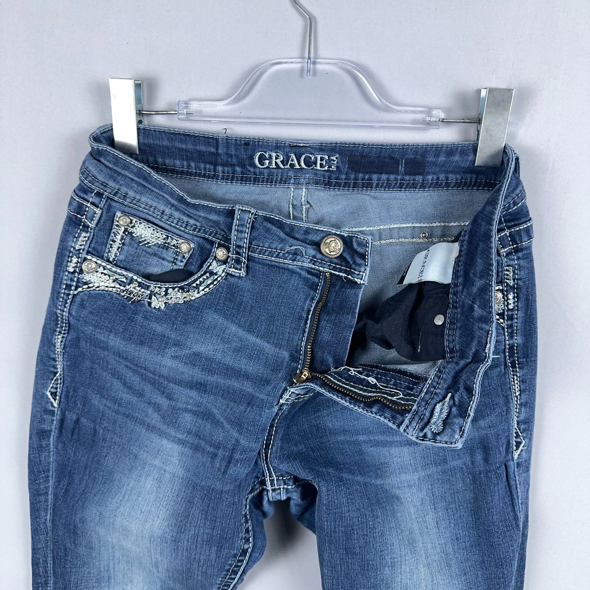 Grace In LA Jeans Womens Size 31 Embellished Pockets Skinny Leg Blue Medium Wash