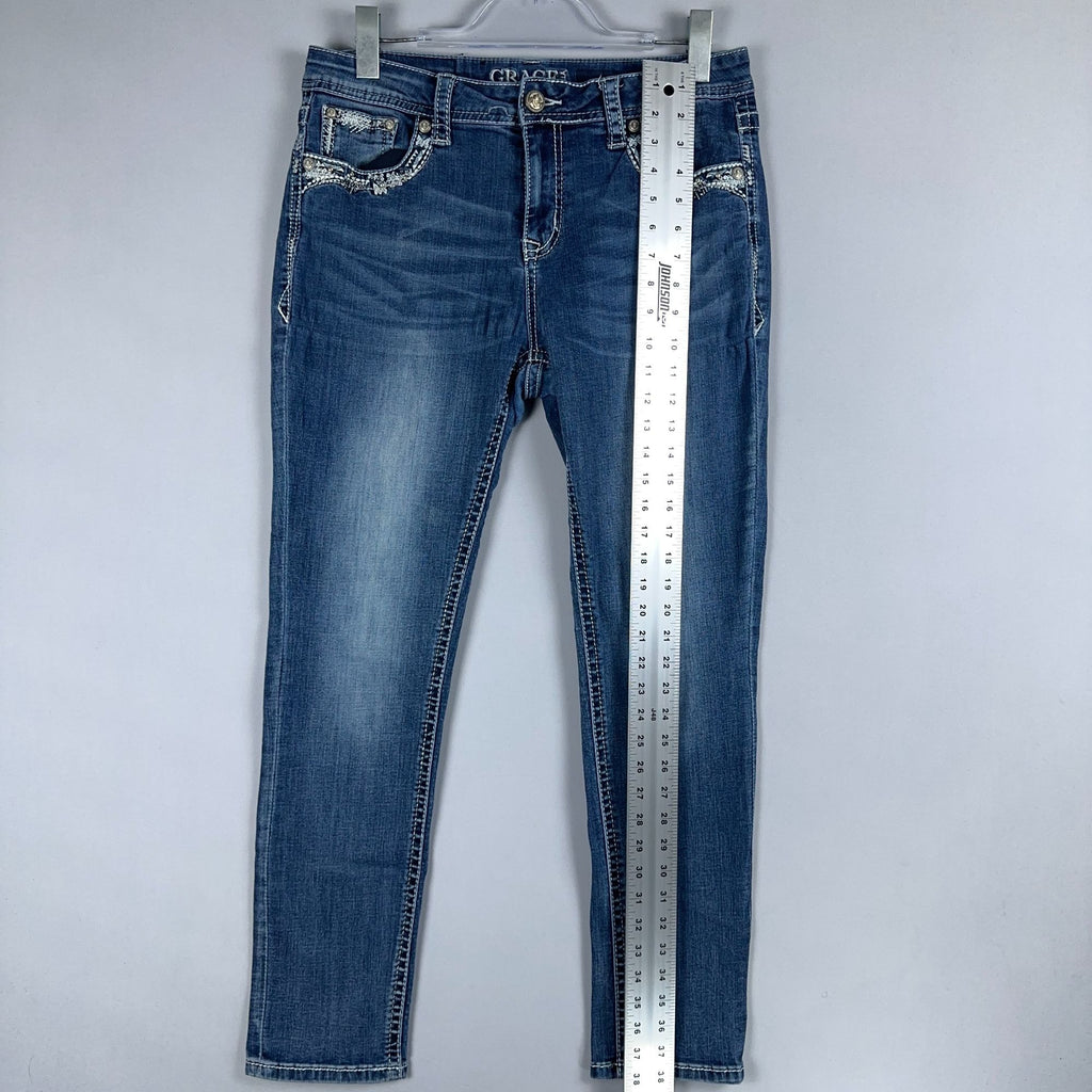Grace In LA Jeans Womens Size 31 Embellished Pockets Skinny Leg Blue Medium Wash