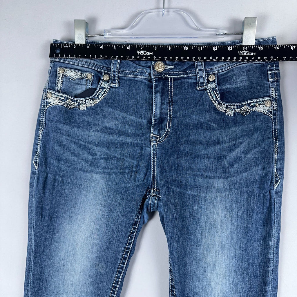 Grace In LA Jeans Womens Size 31 Embellished Pockets Skinny Leg Blue Medium Wash