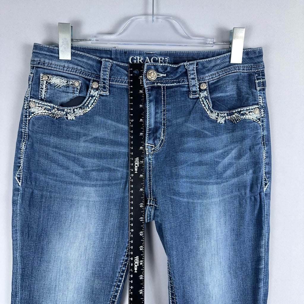 Grace In LA Jeans Womens Size 31 Embellished Pockets Skinny Leg Blue Medium Wash