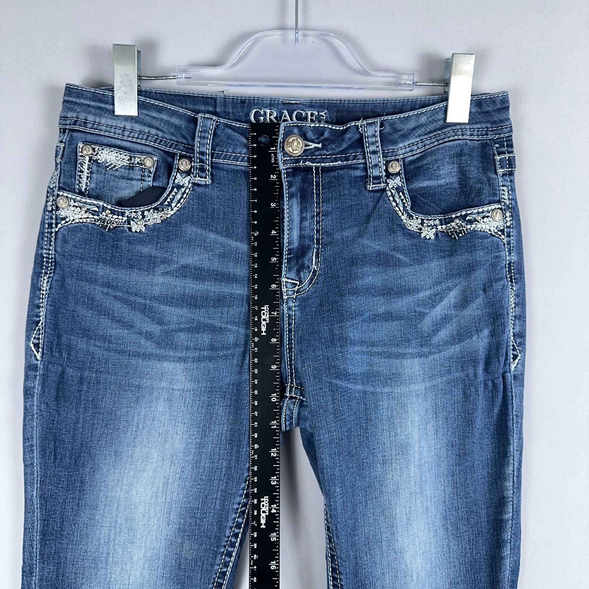 Grace In LA Jeans Womens Size 31 Embellished Pockets Skinny Leg Blue Medium Wash