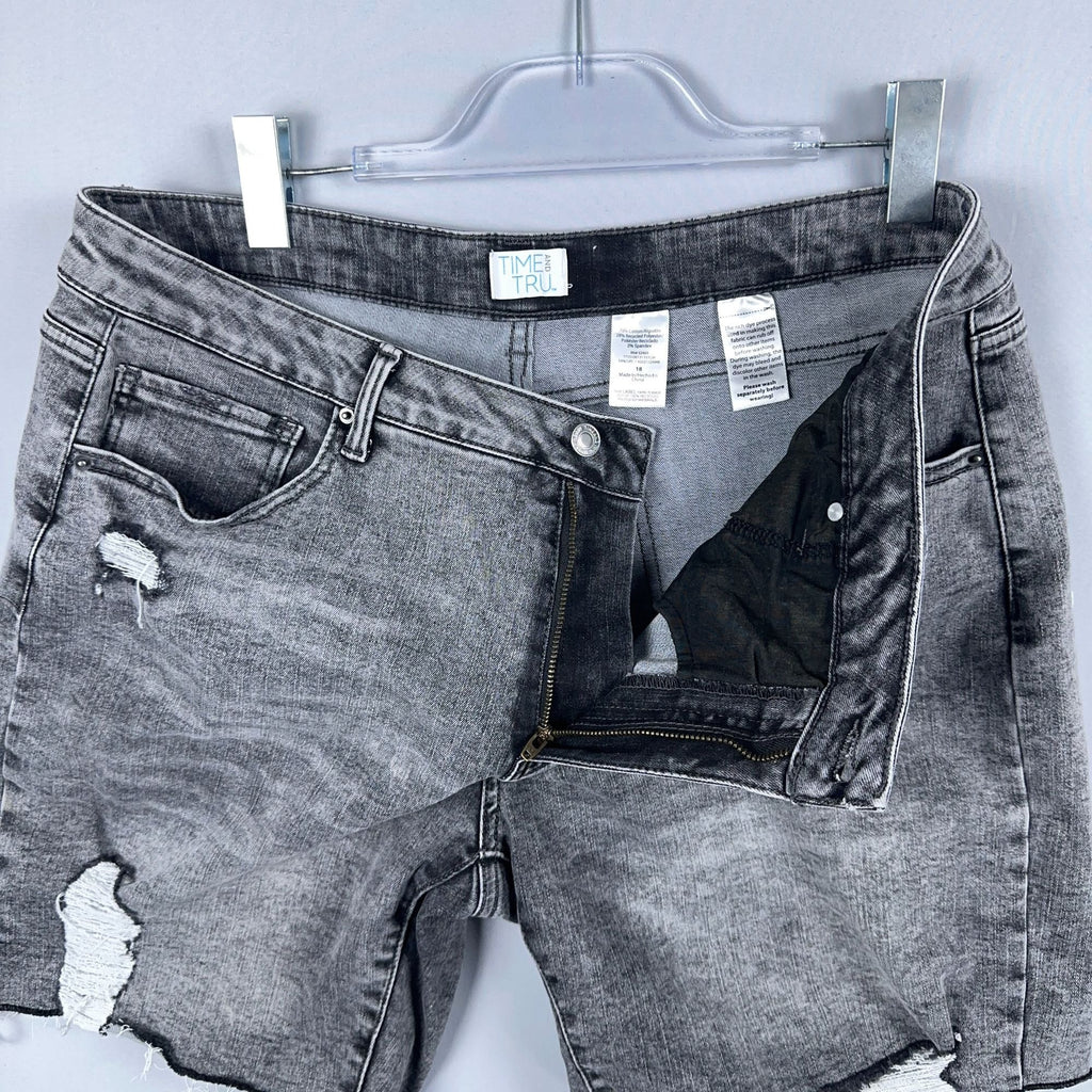 Time And Tru Womens Bermuda Shorts Size 18 High Rise Gray Distressed Frayed Hem