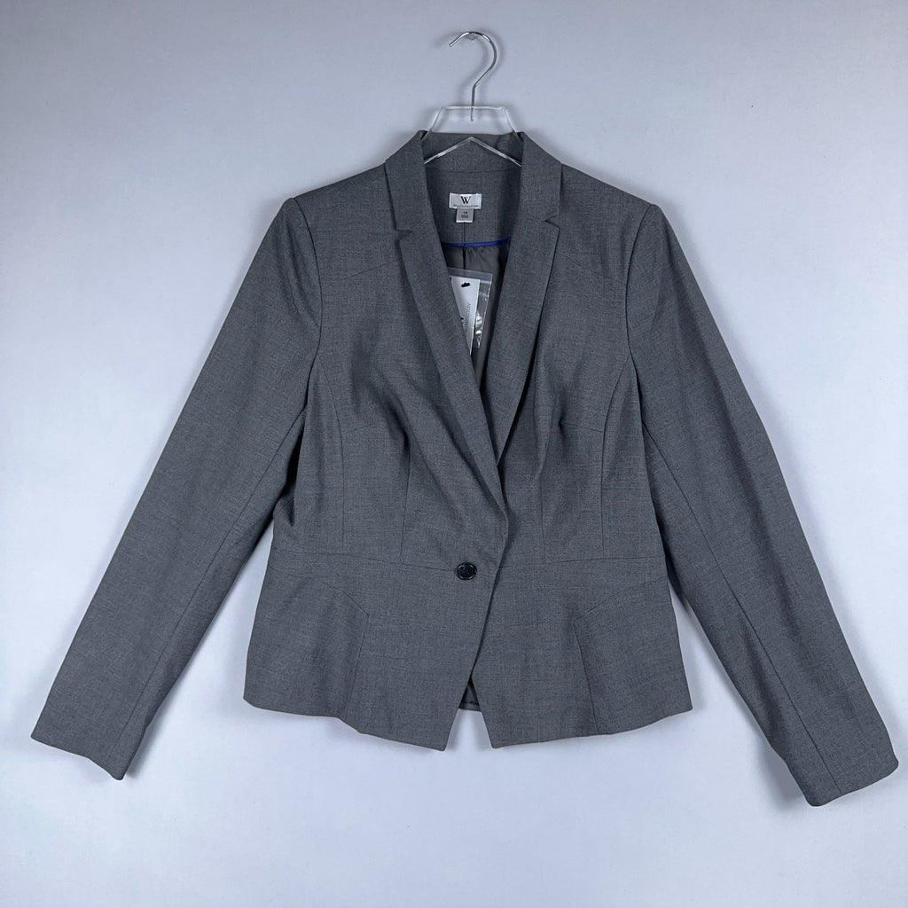 Worthington Blazer Jacket Womens Size 14 Gray Single Breasted Long Sleeve