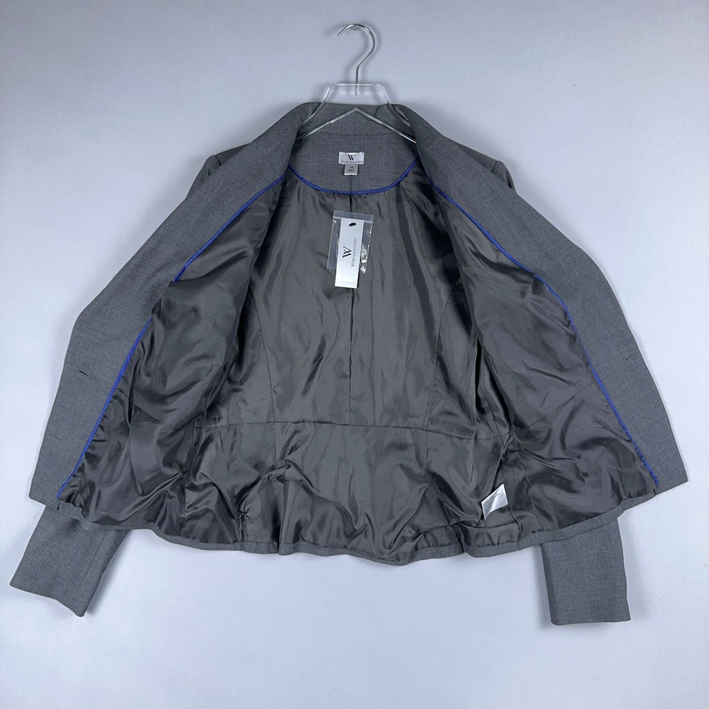 Worthington Blazer Jacket Womens Size 14 Gray Single Breasted Long Sleeve