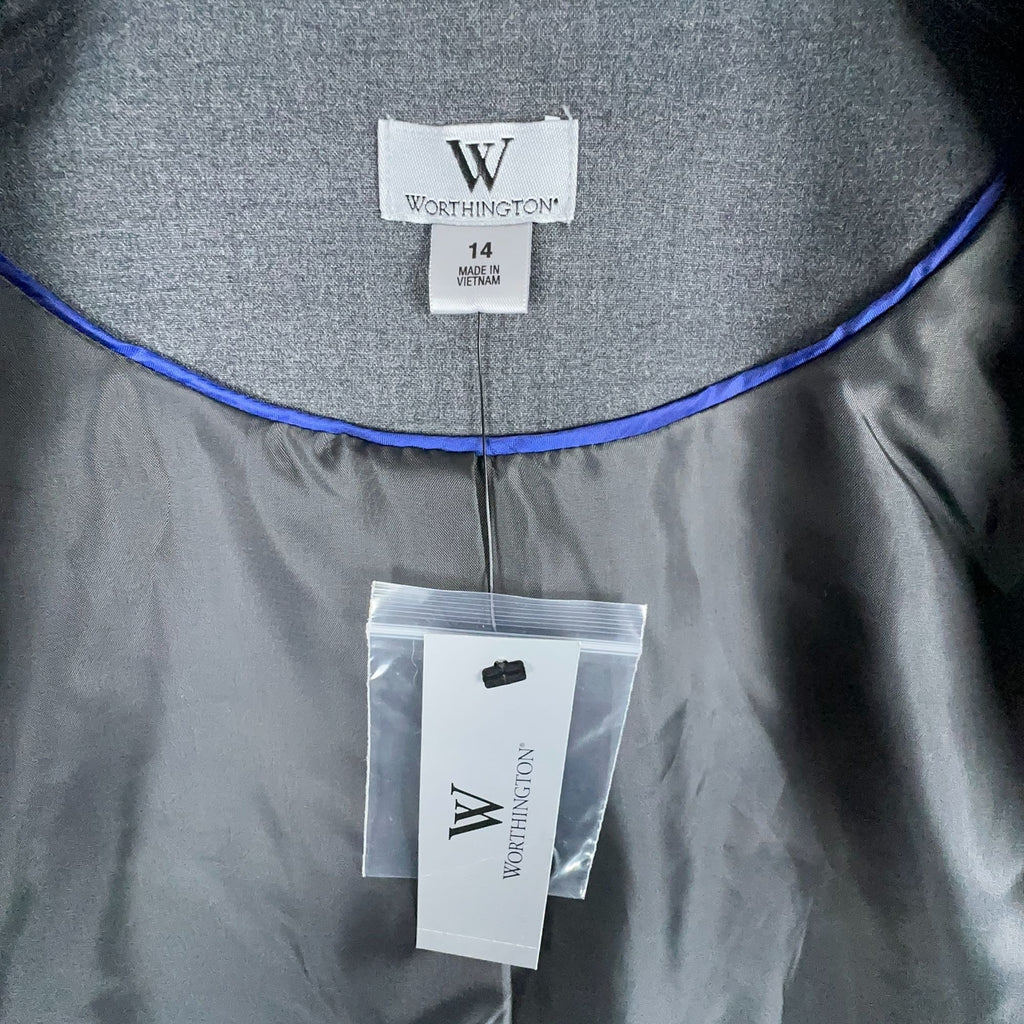 Worthington Blazer Jacket Womens Size 14 Gray Single Breasted Long Sleeve