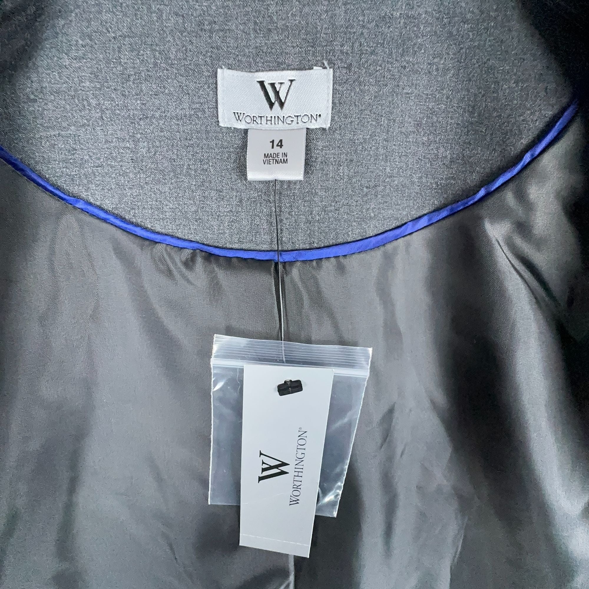 Worthington Blazer Jacket Womens Size 14 Gray Single Breasted Long Sleeve
