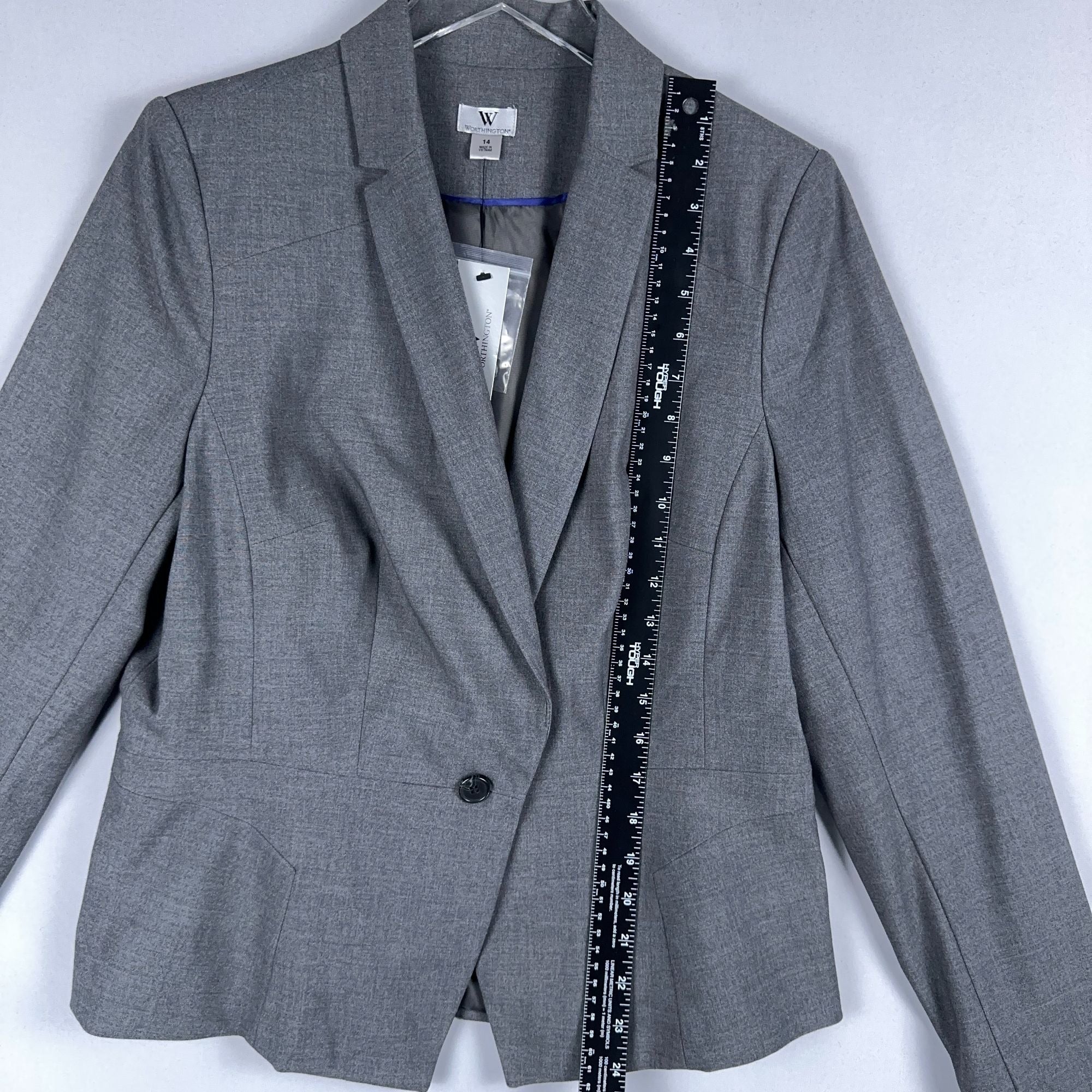 Worthington Blazer Jacket Womens Size 14 Gray Single Breasted Long Sleeve