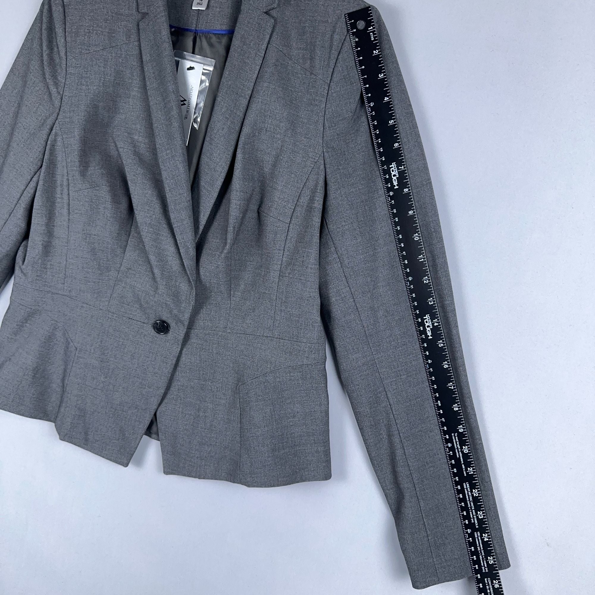 Worthington Blazer Jacket Womens Size 14 Gray Single Breasted Long Sleeve