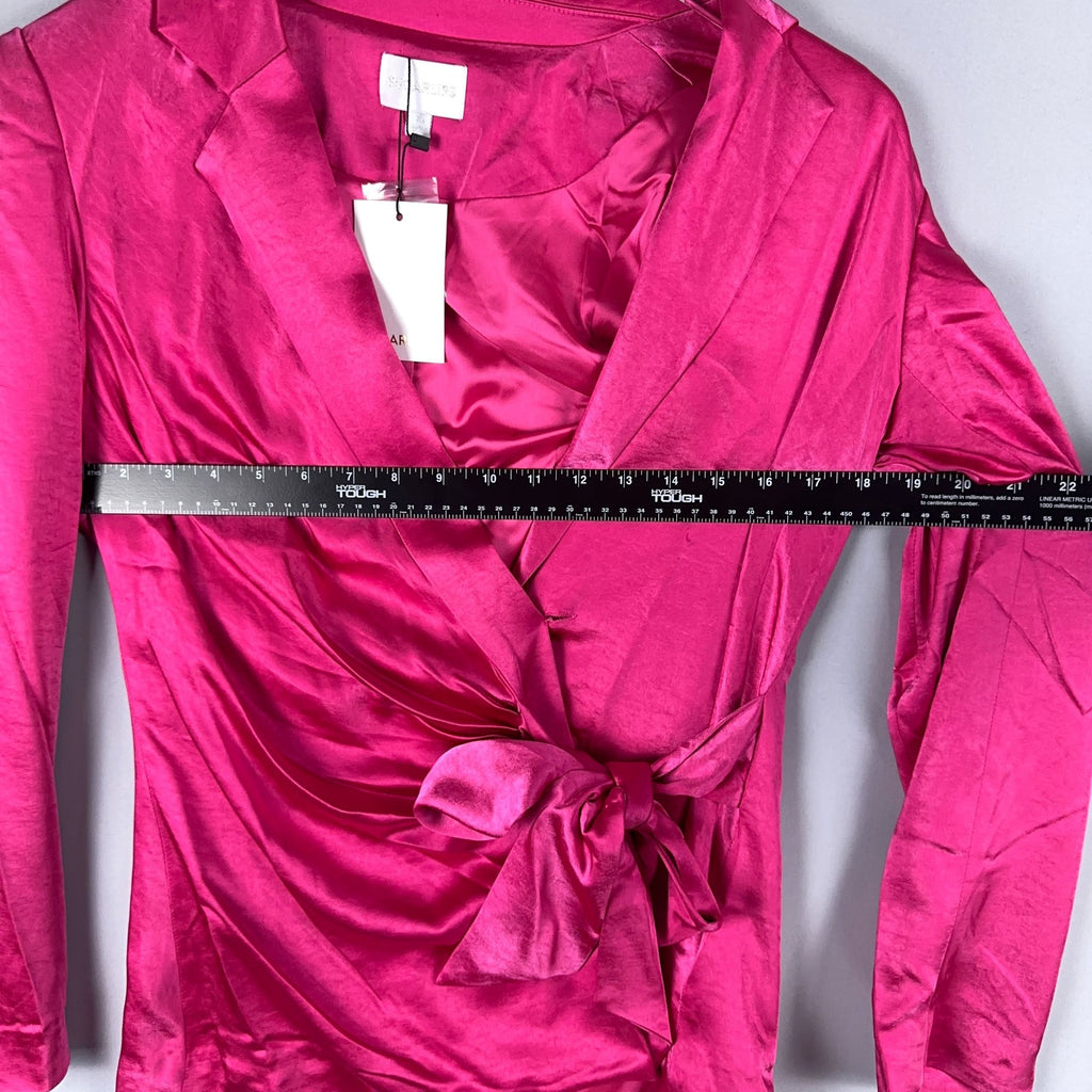 Sugarlips Blouse Top Tie Waist Celine Satin Women Size XS Fuchsia