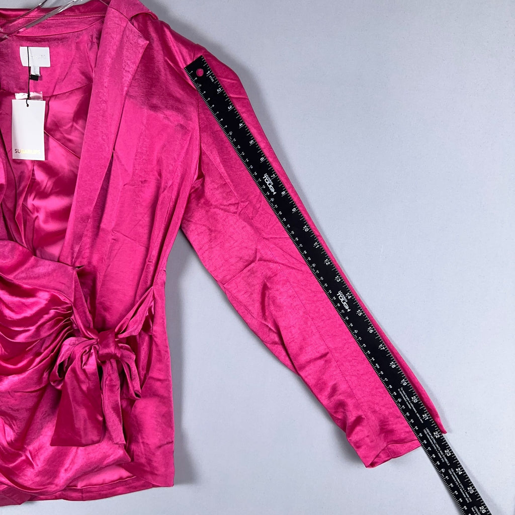 Sugarlips Blouse Top Tie Waist Celine Satin Women Size XS Fuchsia