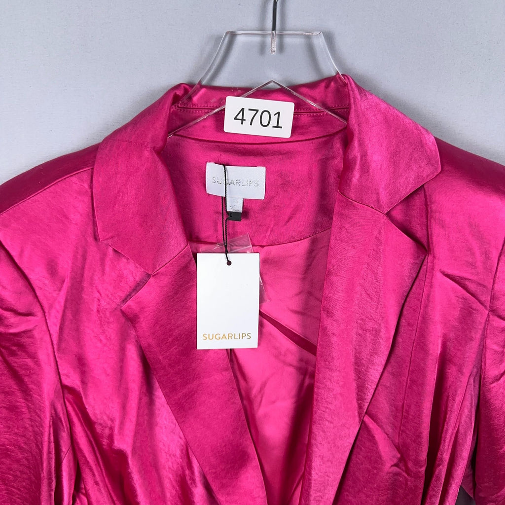 Sugarlips Blouse Top Tie Waist Celine Satin Women Size XS Fuchsia