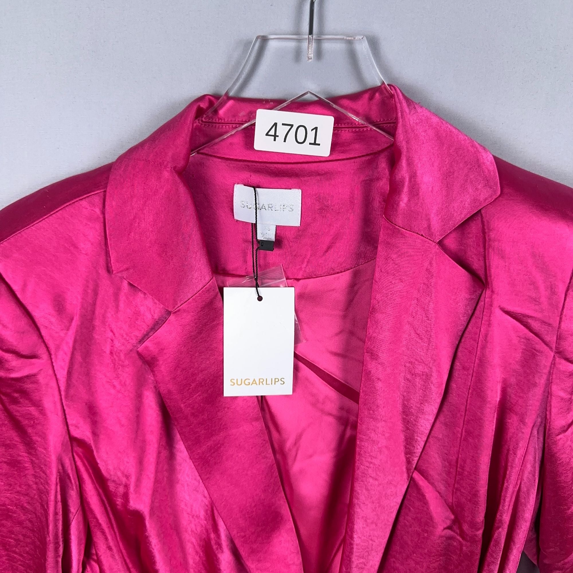 Sugarlips Blouse Top Tie Waist Celine Satin Women Size XS Fuchsia