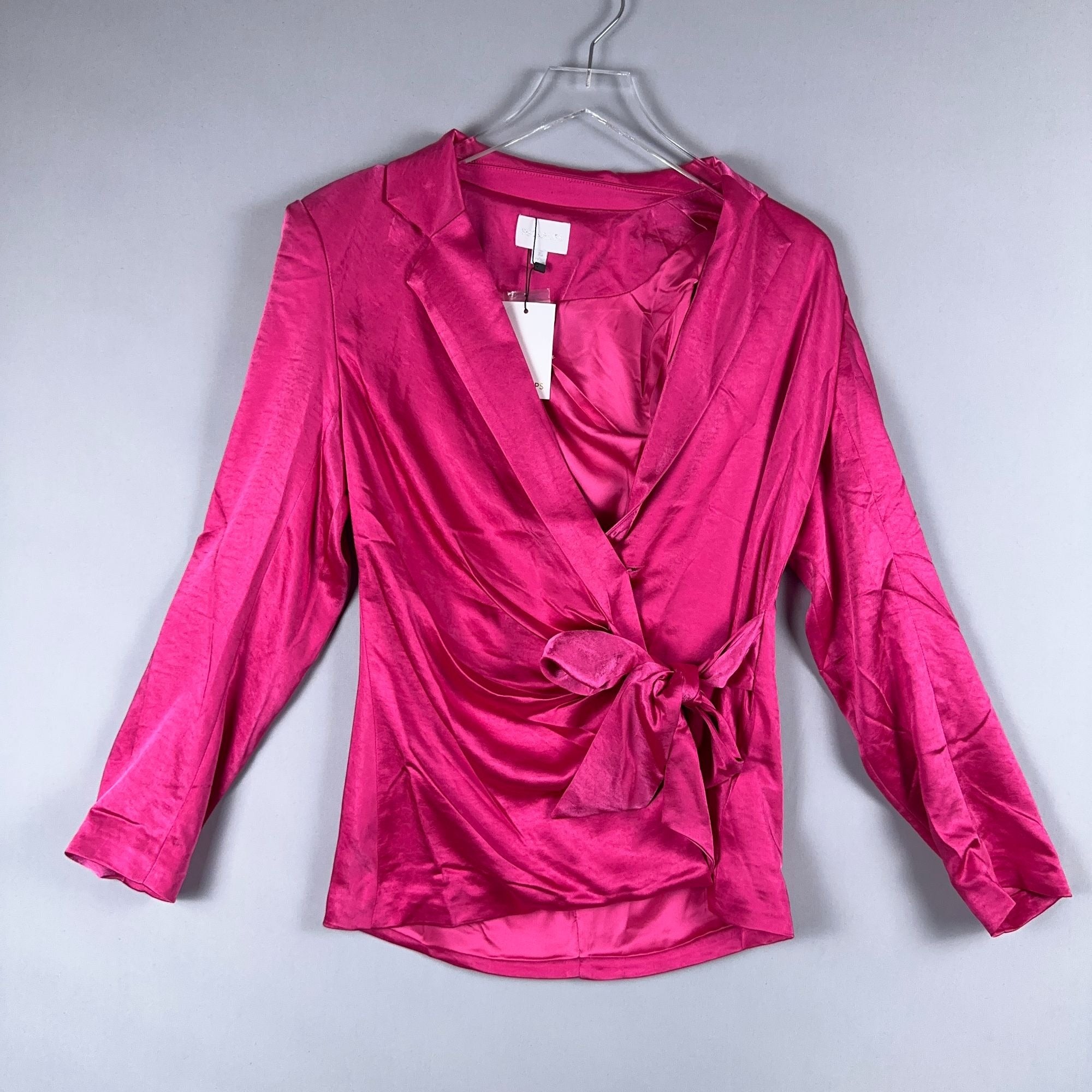 Sugarlips Blouse Top Tie Waist Celine Satin Women Size XS Fuchsia
