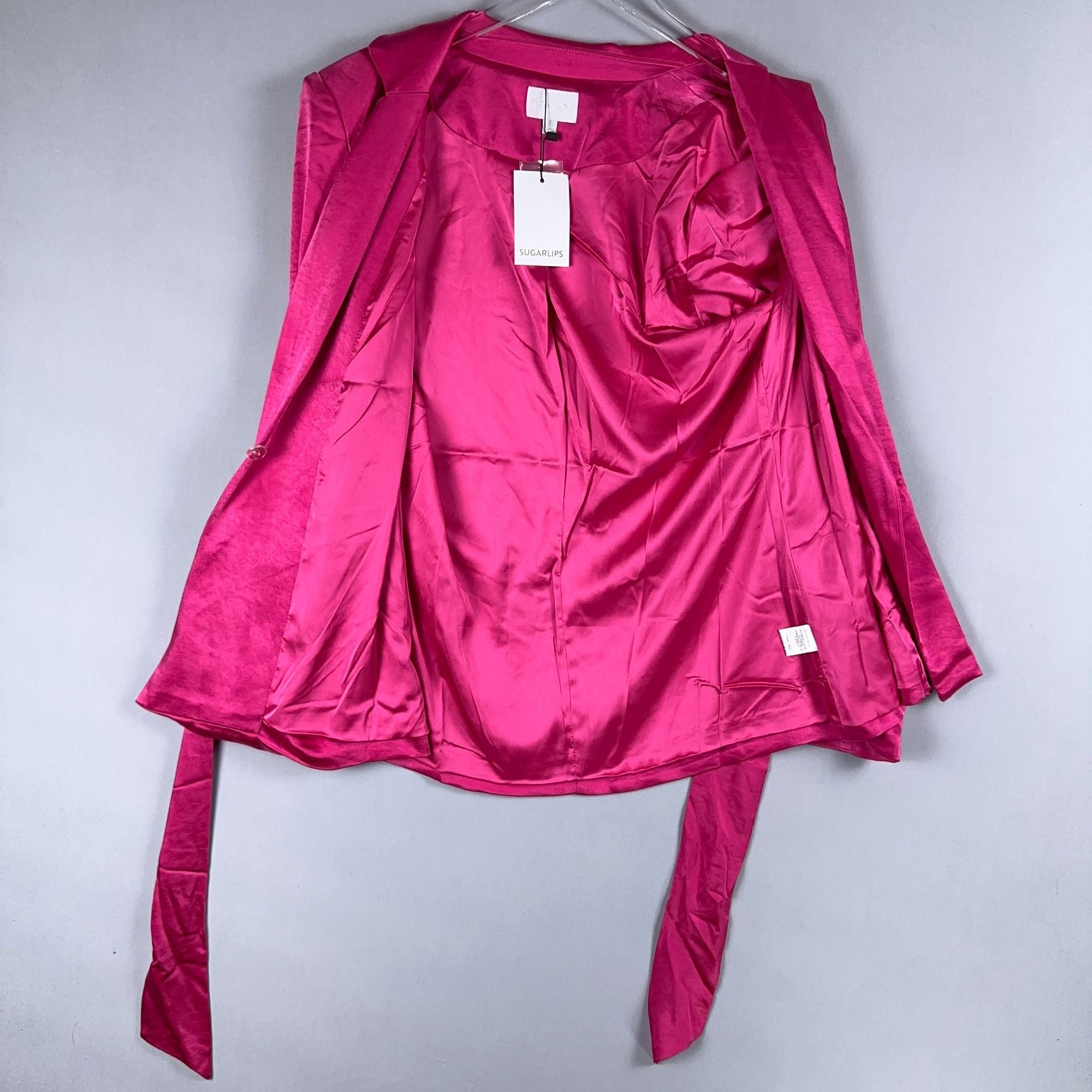 Sugarlips Blouse Top Tie Waist Celine Satin Women Size XS Fuchsia