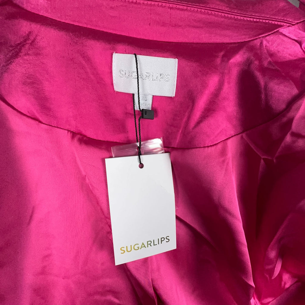 Sugarlips Blouse Top Tie Waist Celine Satin Women Size XS Fuchsia
