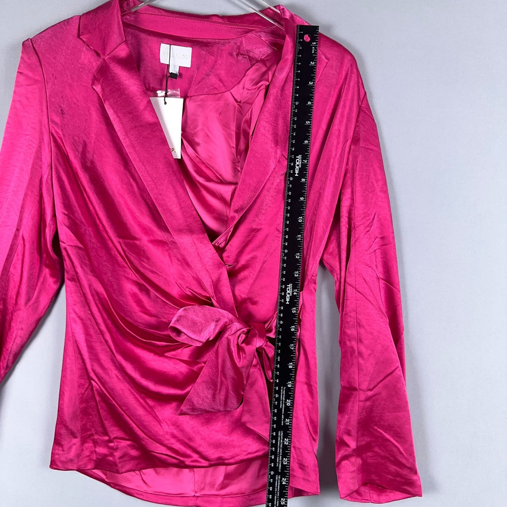 Sugarlips Blouse Top Tie Waist Celine Satin Women Size XS Fuchsia