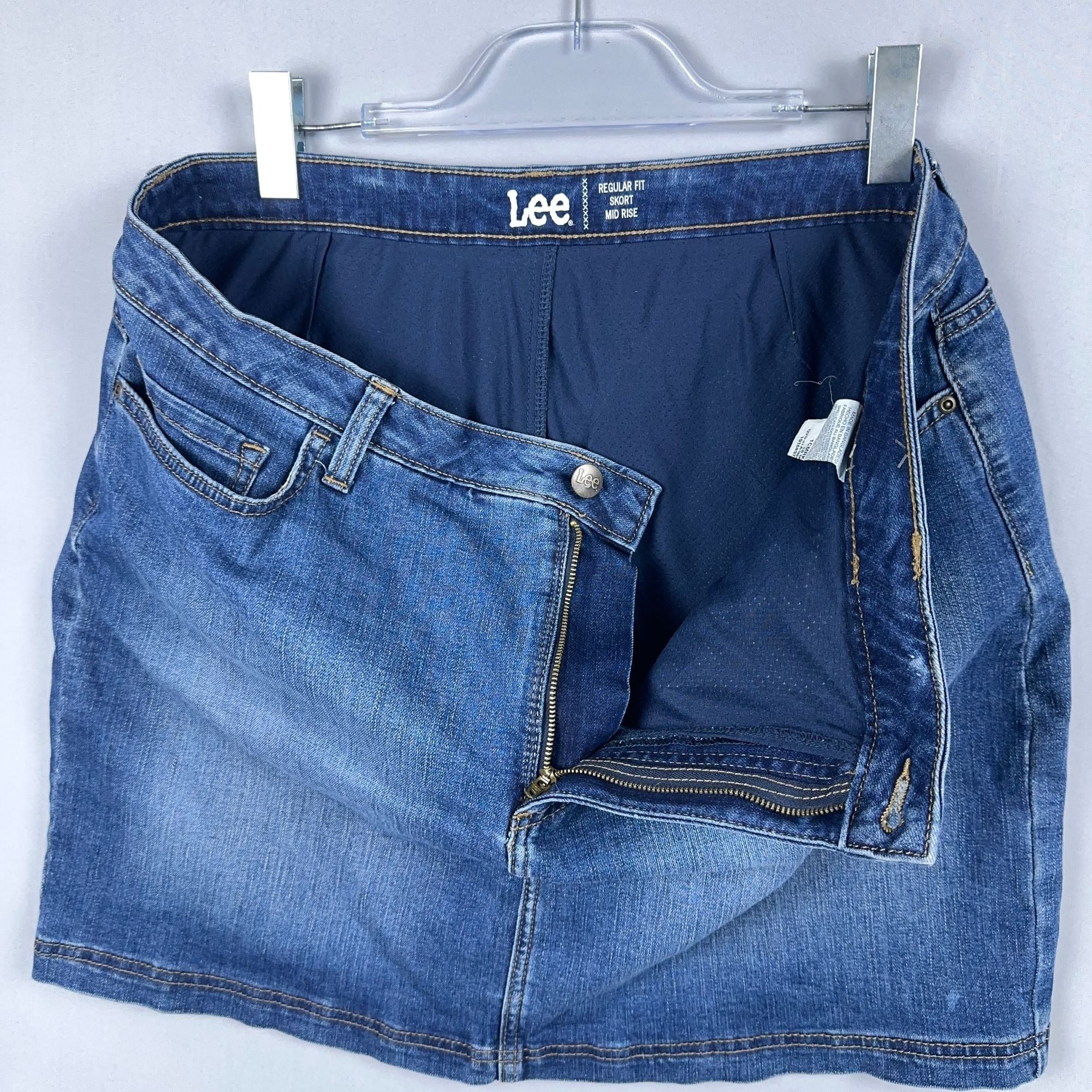 Lee Skort Mid-Rise Womens Size 18 Blue Medium Wash Regular Fit Stretch