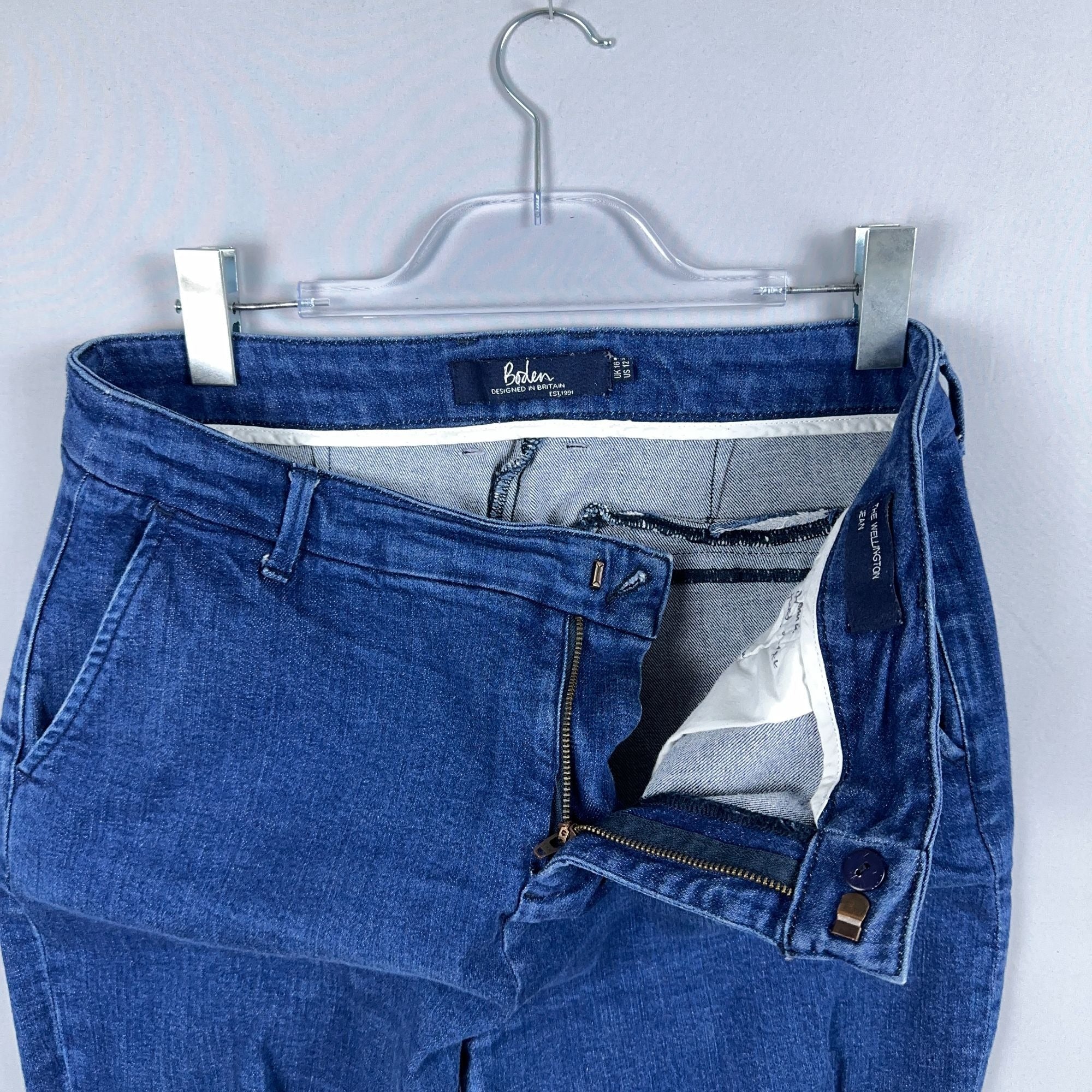 Boden Wellington Jeans Straight Leg Womens Size 12 High Rise Blue Med Wash