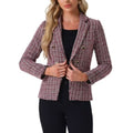 Allegra K Plaid Tweed Blazer Jacket Size Large  Double-Breasted Red Black White