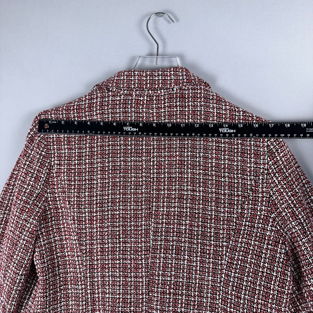 Allegra K Plaid Tweed Blazer Jacket Size Large  Double-Breasted Red Black White