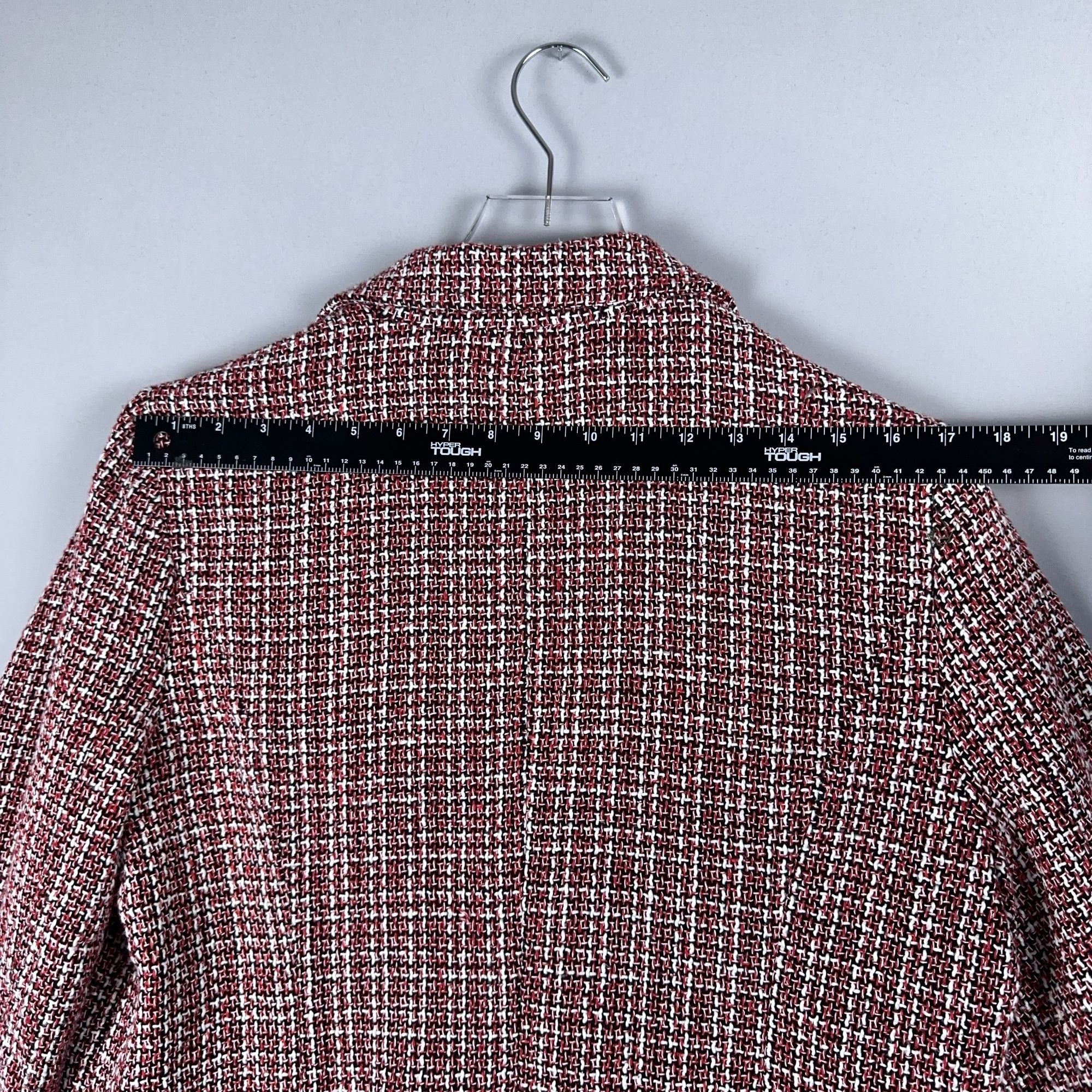 Allegra K Plaid Tweed Blazer Jacket Size Large  Double-Breasted Red Black White