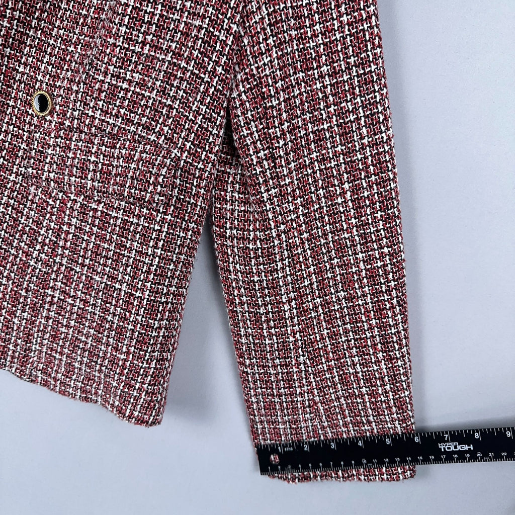 Allegra K Plaid Tweed Blazer Jacket Size Large  Double-Breasted Red Black White