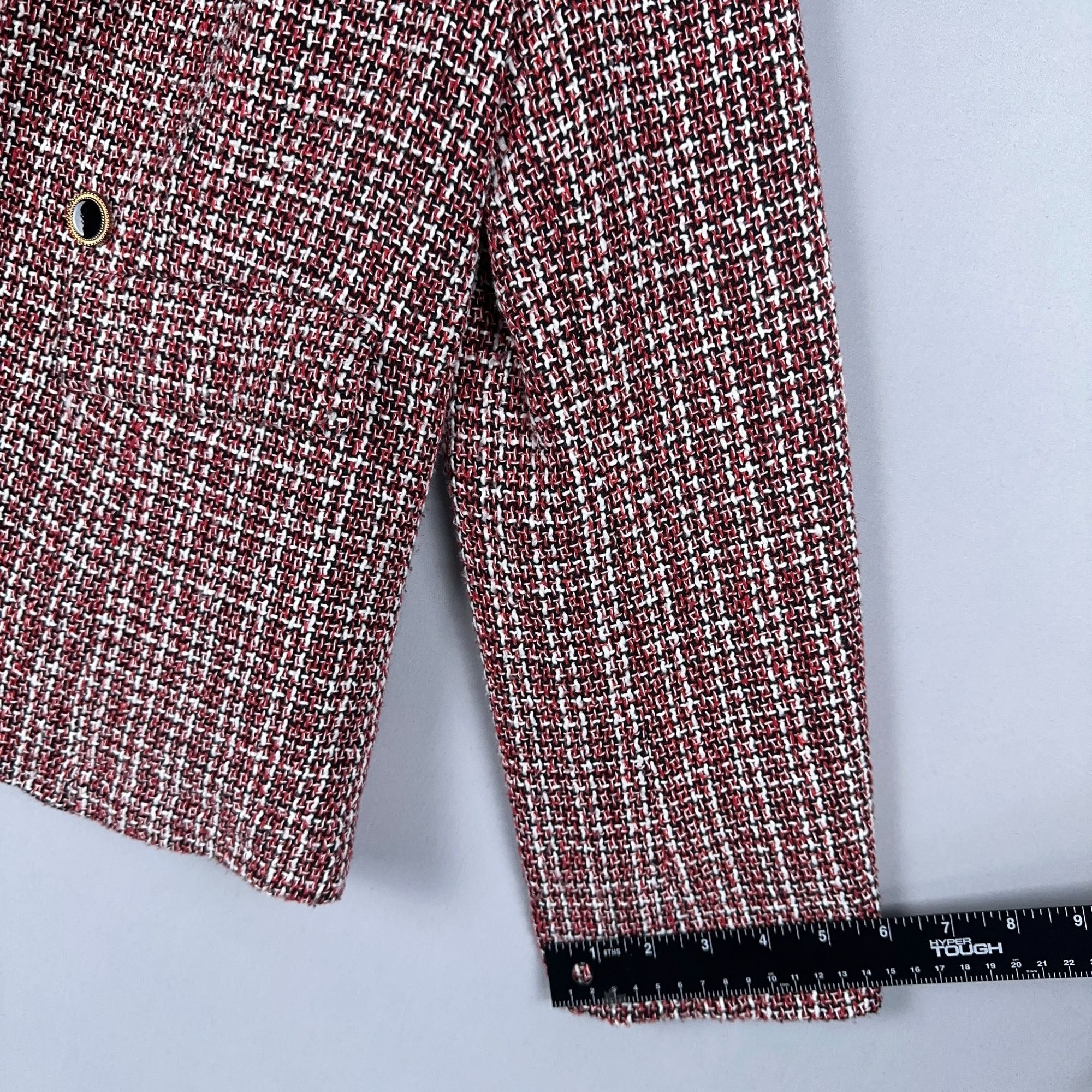 Allegra K Plaid Tweed Blazer Jacket Size Large  Double-Breasted Red Black White