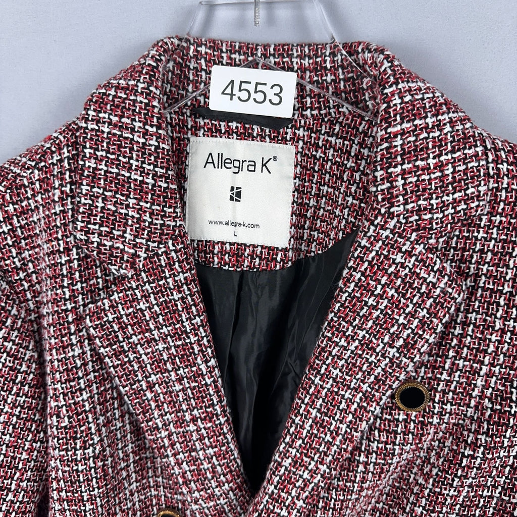 Allegra K Plaid Tweed Blazer Jacket Size Large  Double-Breasted Red Black White