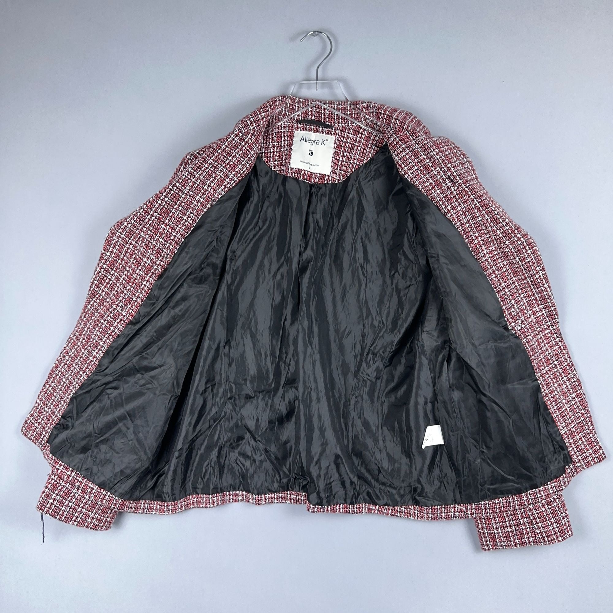 Allegra K Plaid Tweed Blazer Jacket Size Large  Double-Breasted Red Black White