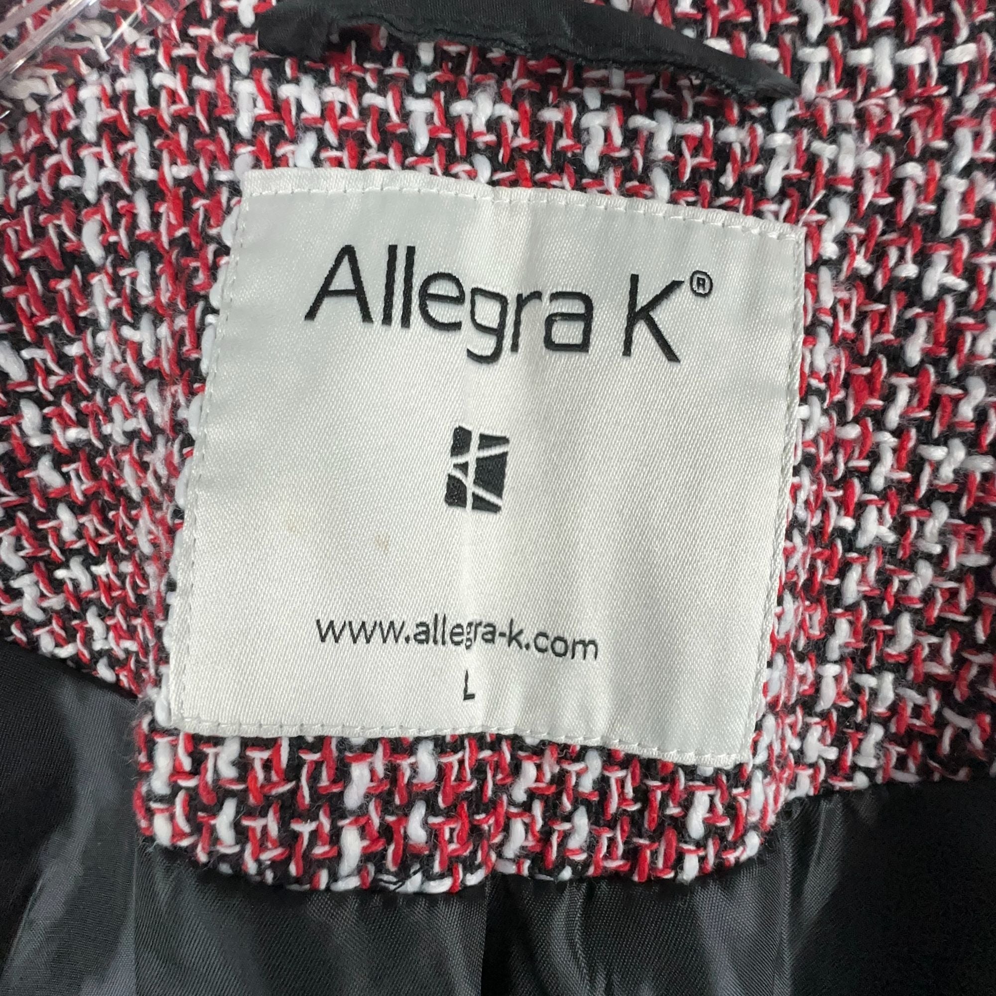 Allegra K Plaid Tweed Blazer Jacket Size Large  Double-Breasted Red Black White