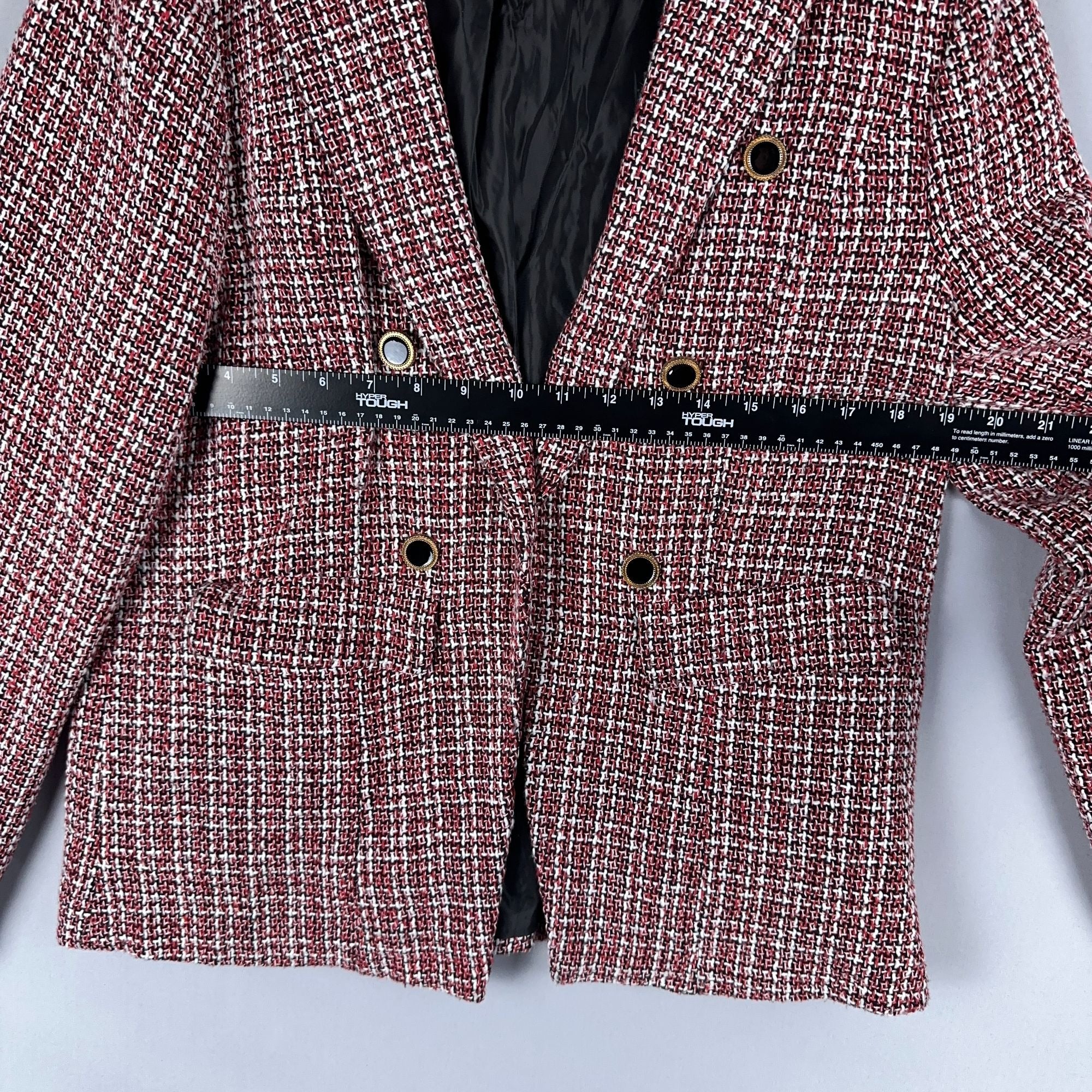 Allegra K Plaid Tweed Blazer Jacket Size Large  Double-Breasted Red Black White