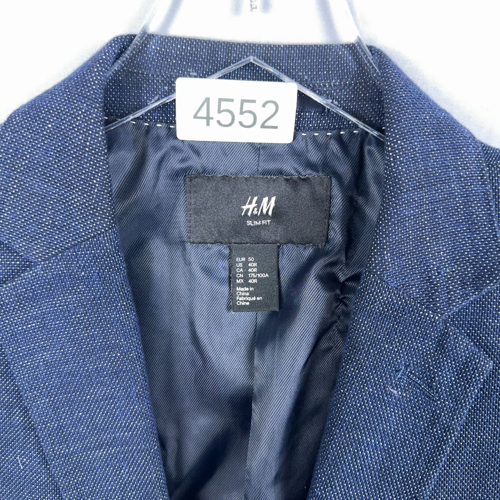 H&M Blazer Jacket Mens Size 40 Regular Blue Slim Fit Two-Button Closure