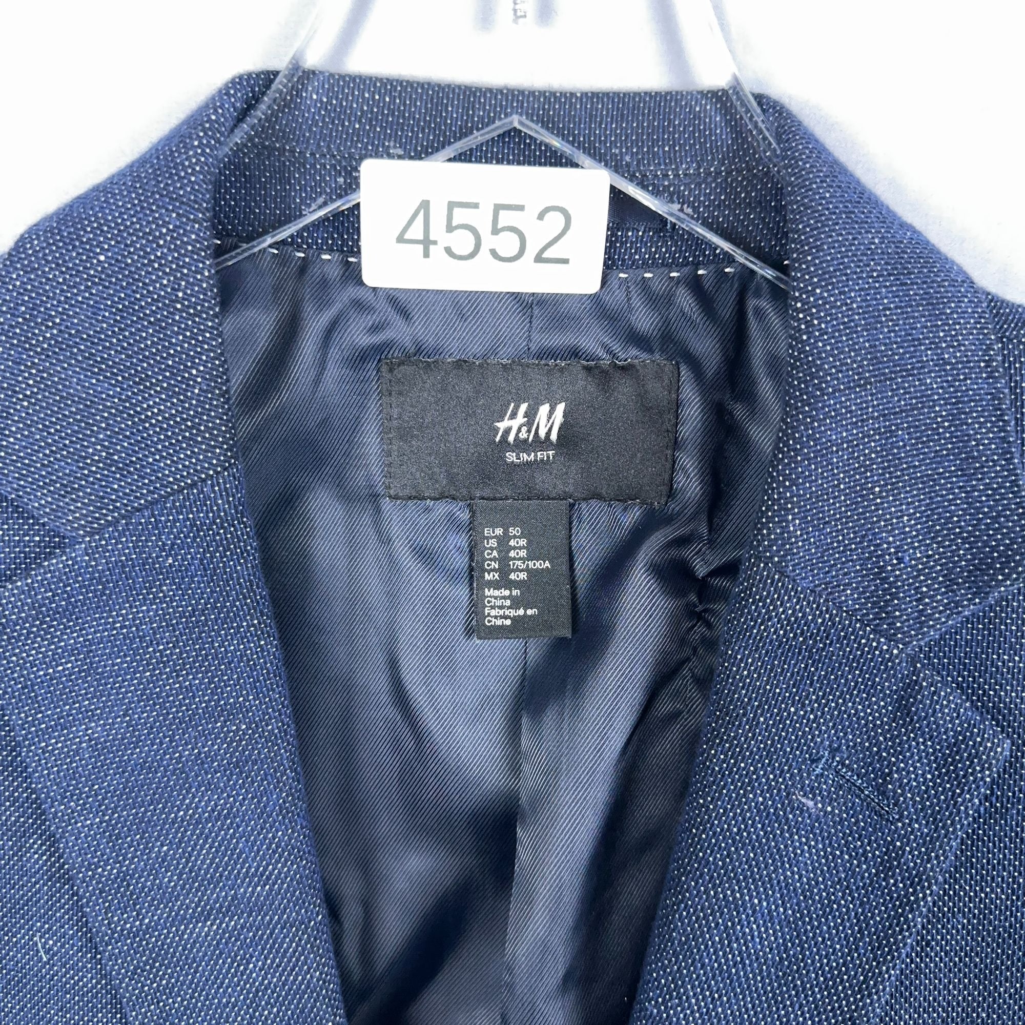 H&M Blazer Jacket Mens Size 40 Regular Blue Slim Fit Two-Button Closure
