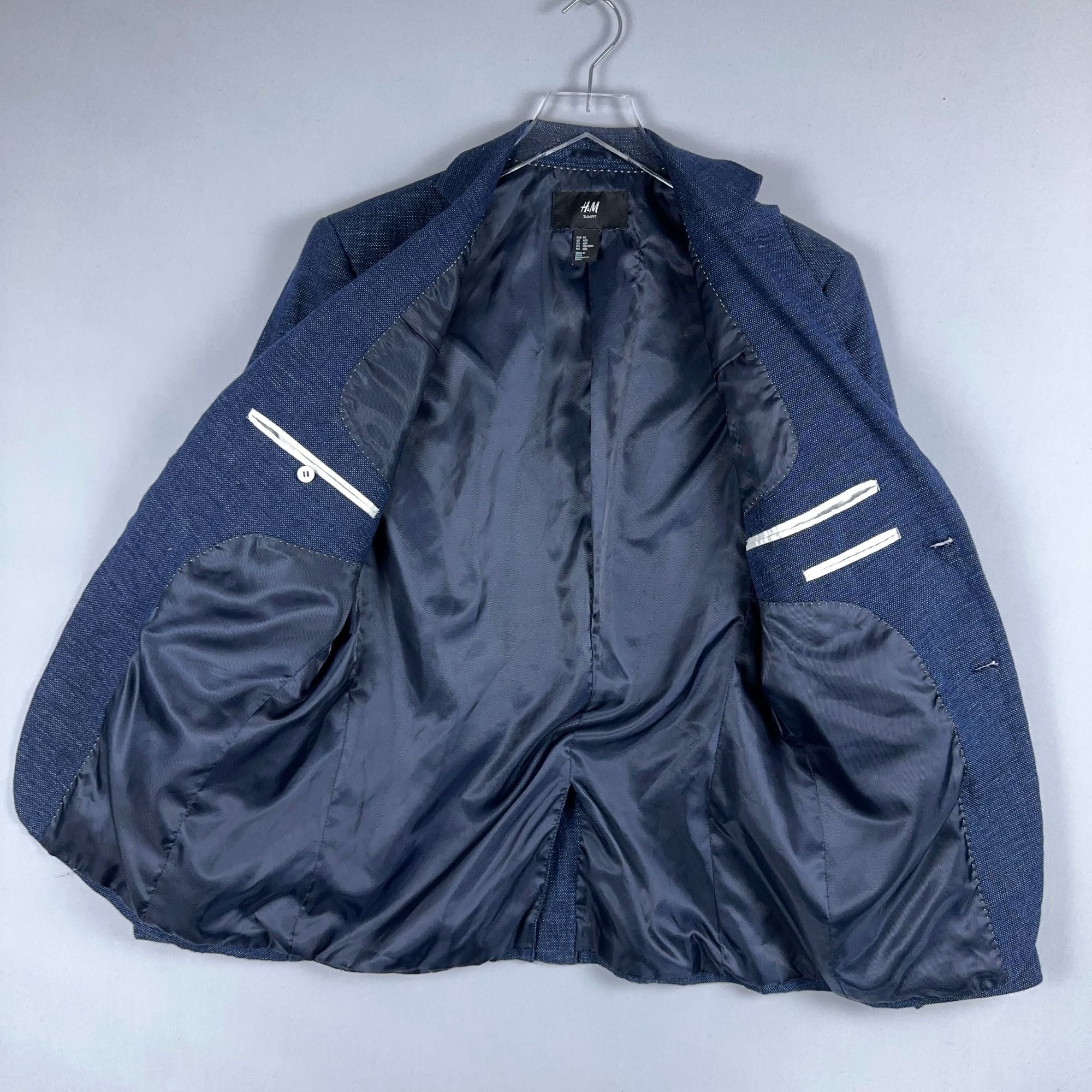 H&M Blazer Jacket Mens Size 40 Regular Blue Slim Fit Two-Button Closure
