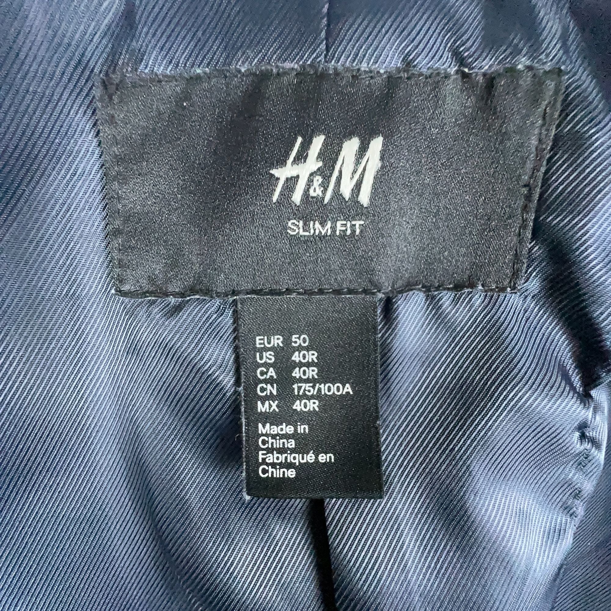 H&M Blazer Jacket Mens Size 40 Regular Blue Slim Fit Two-Button Closure