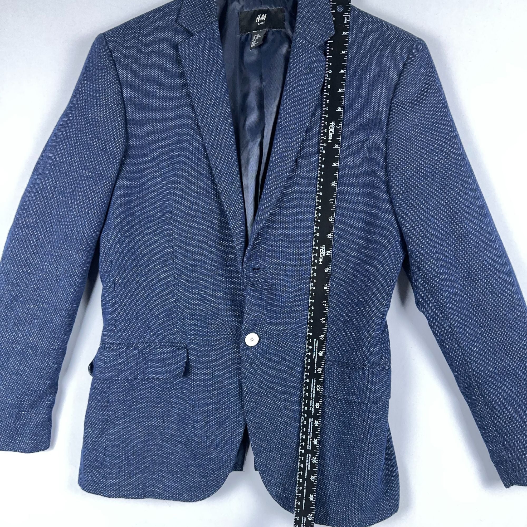 H&M Blazer Jacket Mens Size 40 Regular Blue Slim Fit Two-Button Closure