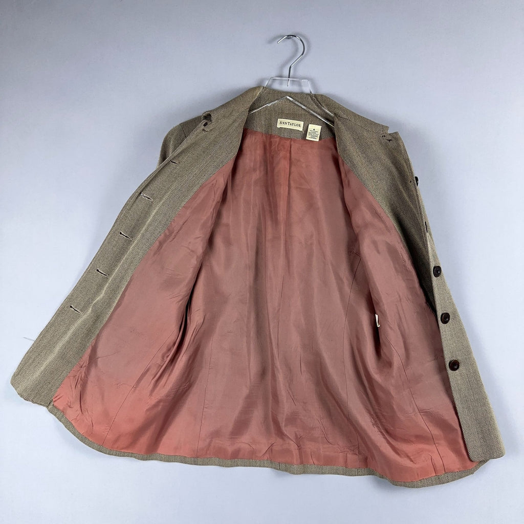 Ann Taylor Blazer Jacket Size Small Herringbone Brown Fully Lined Made USA