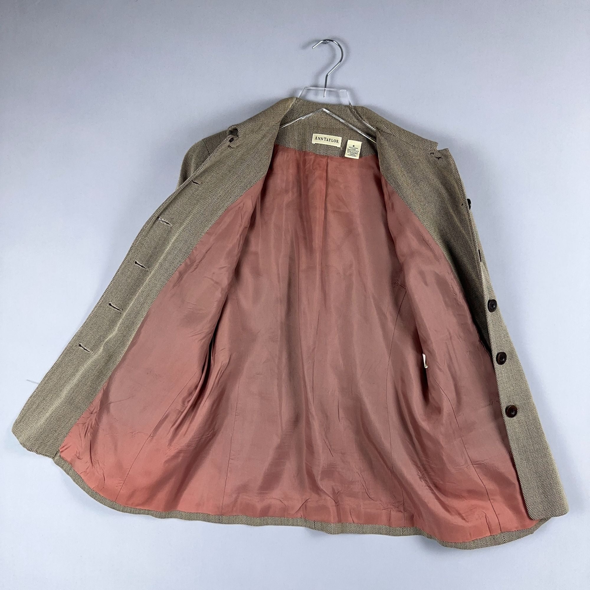 Ann Taylor Blazer Jacket Size Small Herringbone Brown Fully Lined Made USA