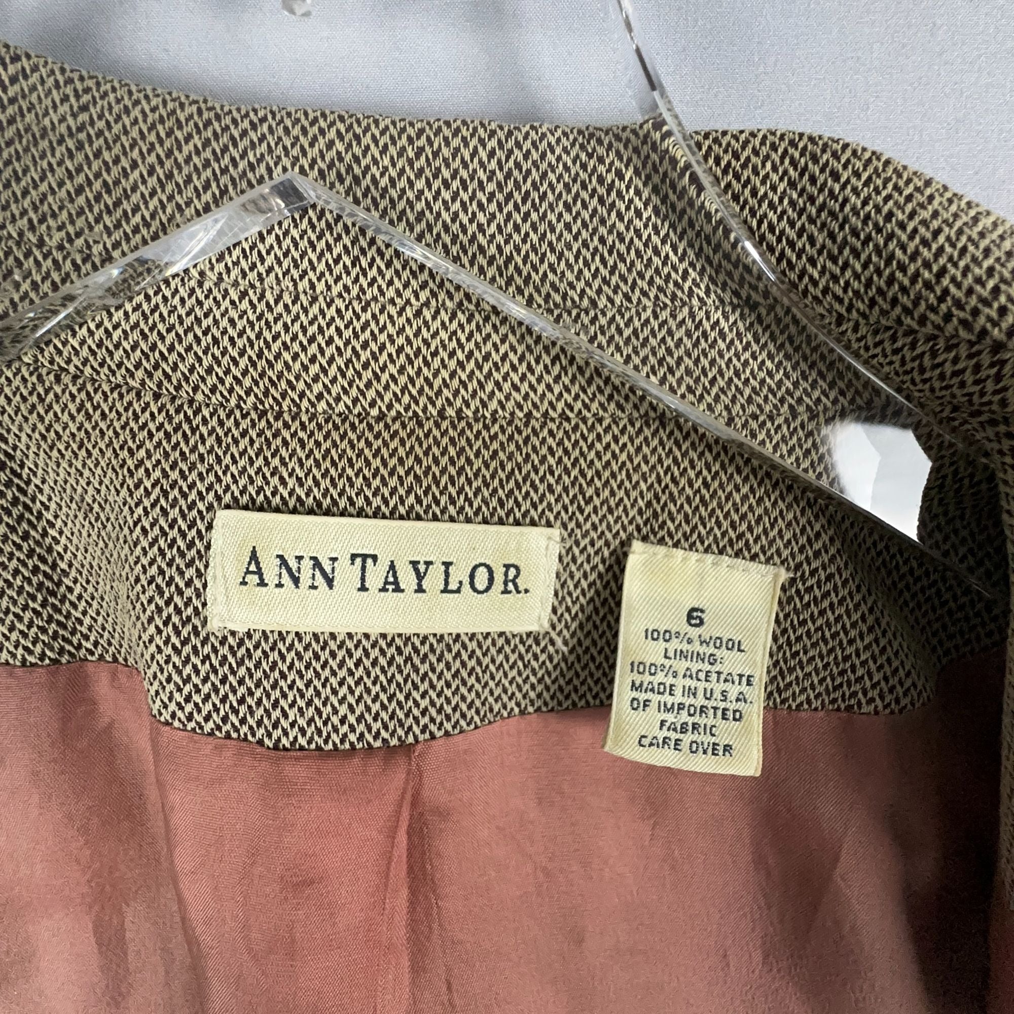 Ann Taylor Blazer Jacket Size Small Herringbone Brown Fully Lined Made USA